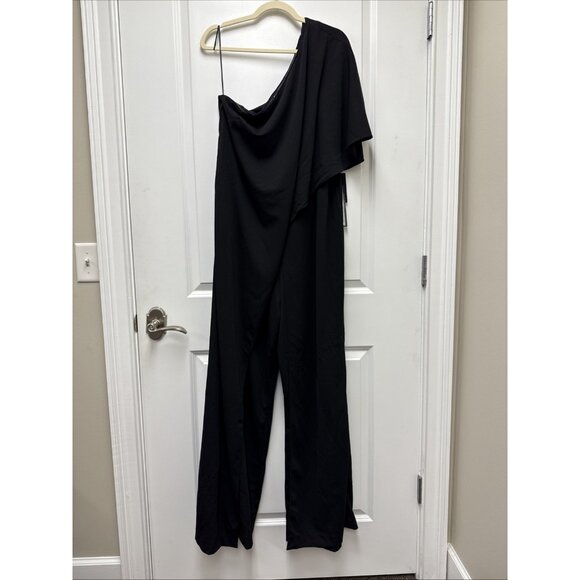 New Adrianna Papell Plus Size 20 Jumpsuit Black One Shoulder Wide Leg Cocktail - Picture 7 of 13